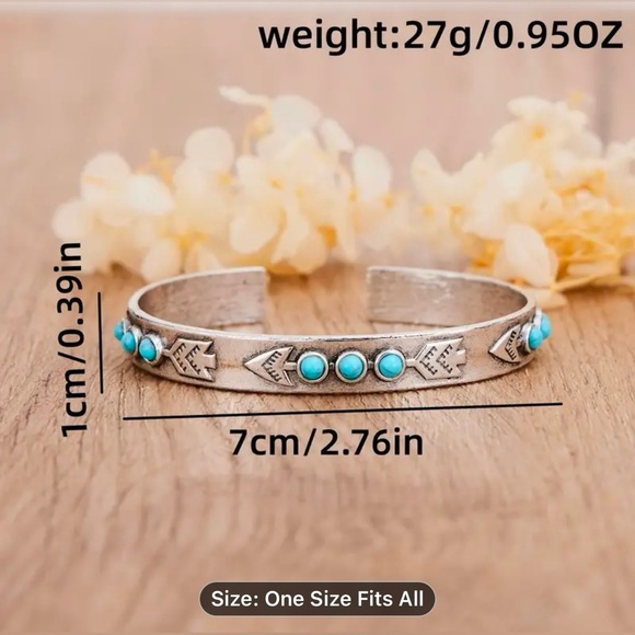 NEW Women’s Cuff Bangle Arrow Design Faux Turquoise Bracelet, adjustable, boho - Picture 5 of 6